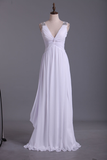 Beautiful Prom Dresses A Line V Neck Floor Length Chiffon With Beaded Straps