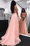 A Line Sweetheart Beads Off the Shoulder Long Chiffon Pink Prom Dresses UK JS369