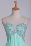 A Line Chiffon Sweetheart Open Back Beaded Bodice Prom Dresses