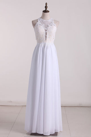 New Arrival Scoop Open Back Prom Dresses Chiffon With Applique