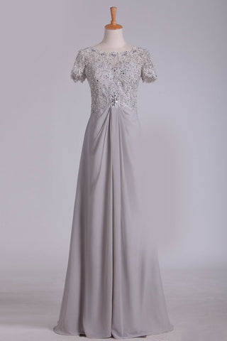 A Line Scoop Mother Of The Bride Dresses Chiffon With Beads And Applique