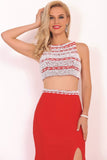 Two-Piece Scoop Prom Dresses Spandex With Beads And Slit