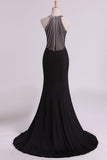 Black Prom Dresses Scoop Mermaid Spandex With Beading Sweep Train