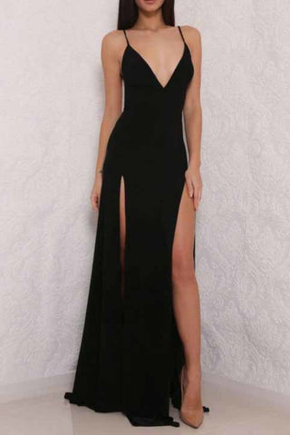 Spandex Evening Dresses Spaghetti Straps Open Back With Slit Mermaid