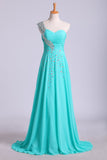 Prom Dress One Shoulder Ruffled Bodice With Rhinestone Beaded Strap