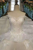 Off The Shoulder Wedding Dresses Lace Up With Appliques And Crystals