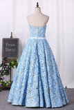 A-Line Evening Dresses Strapless Floor-Length With Lace & Handmade Flower