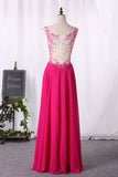 V Neck Beaded Bodice Floor Length Prom Dress Chiffon