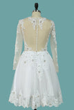 A Line Scoop Wedding Dresses Long Sleeves Tulle With Applique & Beading Detachable Skirt Chapel Train