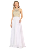 Halter Beaded Bodice Prom Dresses A Line Chiffon Sweep Train