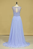 Beautiful Scoop A Line Prom Dresses With Beading Floor Length Chiffon Size 8