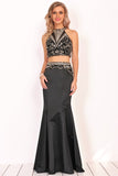 Mermaid Satin Scoop Prom Dresses With Beads&Rhinestones