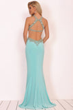 Prom Dresses Scoop Beaded Bodice Mermaid Spandex Open Back