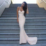 Sweetheart Strapless Prom Dresses Simple Long Mermaid Satin Evening Gowns JS116