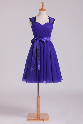 Homecoming Dresses Off The Shoulder Dark Royal Blue Tulle & Lace A Line