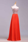 Prom Dresses A-Line Sweetheart Chiffon Floor Length With Beading/Sequins