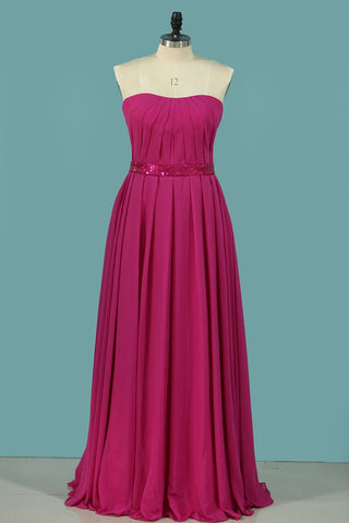 A Line Strapless Bridesmaid Dresses Chiffon Floor-Length