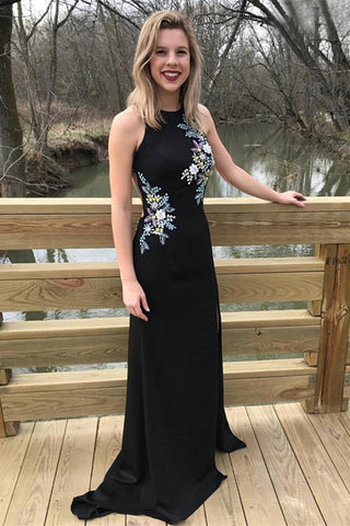 Charming Elegant Long Black Sheath Beading Prom Dresses Evening Dresses