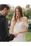 Sweetheart Lace Mermaid Wedding Dress With Off Shoulder Neckline Chapel Train