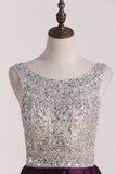 New Arrival A Line Scoop Prom Dresses Satin With Beads&Rinestones