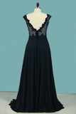 Prom Dresses A Line Scoop Chiffon With Applique Floor Length