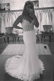 Spaghetti Strap V-Neck Vintage Lace Mermaid Backless Appliques Jersey Beach Wedding Dress JS882