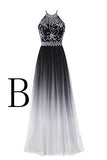 Elegant A-Line Halter Gradient Chiffon Long Ombre Beads Lace up Prom Dresses UK JS363