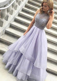 Floor Length Long Beading Tulle Open Back Prom Dresses Princess Dresses