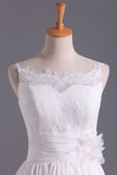 Spaghetti Straps With Applique & Handmade Flowers Chiffon A Line Wedding Dresses