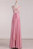 New Arrival Straps Bridesmaid Dresses Chiffon With Ruffles A Line