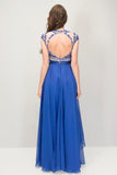 Scoop Prom Dresses Chiffon A Line With Beading Cap Sleeves Fast Arrival