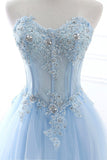 A Line Prom Dresses Sweetheart Tulle With Applique Sweep Train