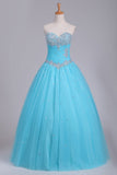 Quinceanera Dresses Sweetheart Tulle With Beads And Ruffles Ball Gown