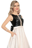 A Line Scoop Satin Prom Dresses With Sequins&Bow Floor Length