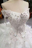 Wedding Dresses Off The Shoulder Ball Gown Tulle Lace Up With Appliques And Bow Knot