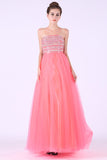 Prom Dresses A Line Strapless Beaded Bodice Tulle Floor Length