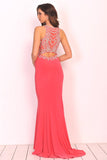 Spandex Scoop With Beading Prom Dresses Mermaid Sweep Train