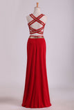 Open Back Prom Dresses Two Pieces Spandex With Beads And Slit Sheath