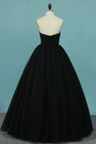 New Arrival Tulle Prom Dresses Strapless A Line With Ruffles