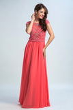 Prom Dresses Scoop A Line Chiffon With Beading Cap Sleeves