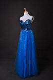 Cheap Prom Dresses Blue A Line Sweetheart Floor Length Organza Cz