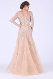 New Arrival Prom Dresses V Neck 3/4 Length Sleeves Organza With Beads