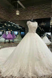 Luxury Wedding Dresses A Line With Beading Royal Train Scoop Neck