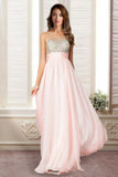 Sexy Prom Dresses Scoop Neckline Princess Floor Length Chiffon Beaded Bodice