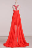 Asymmetrical A Line Prom Dresses Scoop With Beading Chiffon