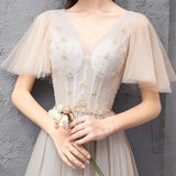 Elegant Off Shoulder Floor Length Tulle Prom Dress, Lace up Bridesmaid Dresses SJS15185