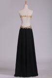 Sweetheart Prom Dresses A Line Chiffon With Gold Applique Sweep Train