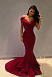 Satin Evening Dresses Mermaid Off The Shoulder Sweep Train Zipper Up