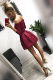 Cute Off the Shoulder Long Sleeves Burgundy Lace Homecoming Dresses Sweet 16 Dresses SJS14972