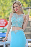 Two-Piece Scoop Prom Dresses Mermaid Spandex With Beading